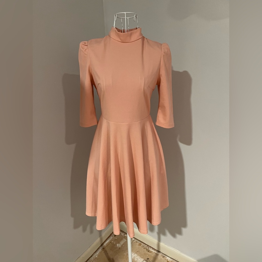 A-line flare party dress cocktail party evening club mock neck XS